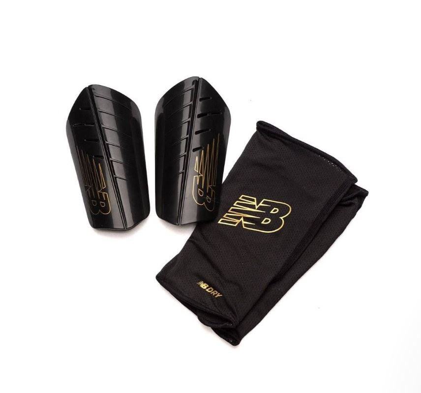 New Balance Shin Guard Flex with Sleeve BLACK GOLD Soccer United NZ