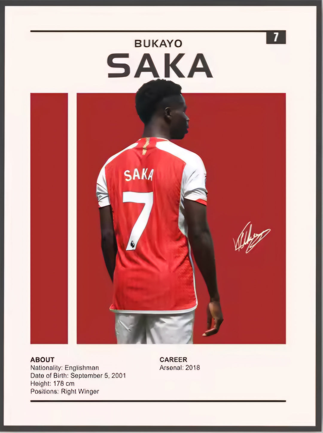 Bukayo Saka  Canves  poster 45 x 30cm