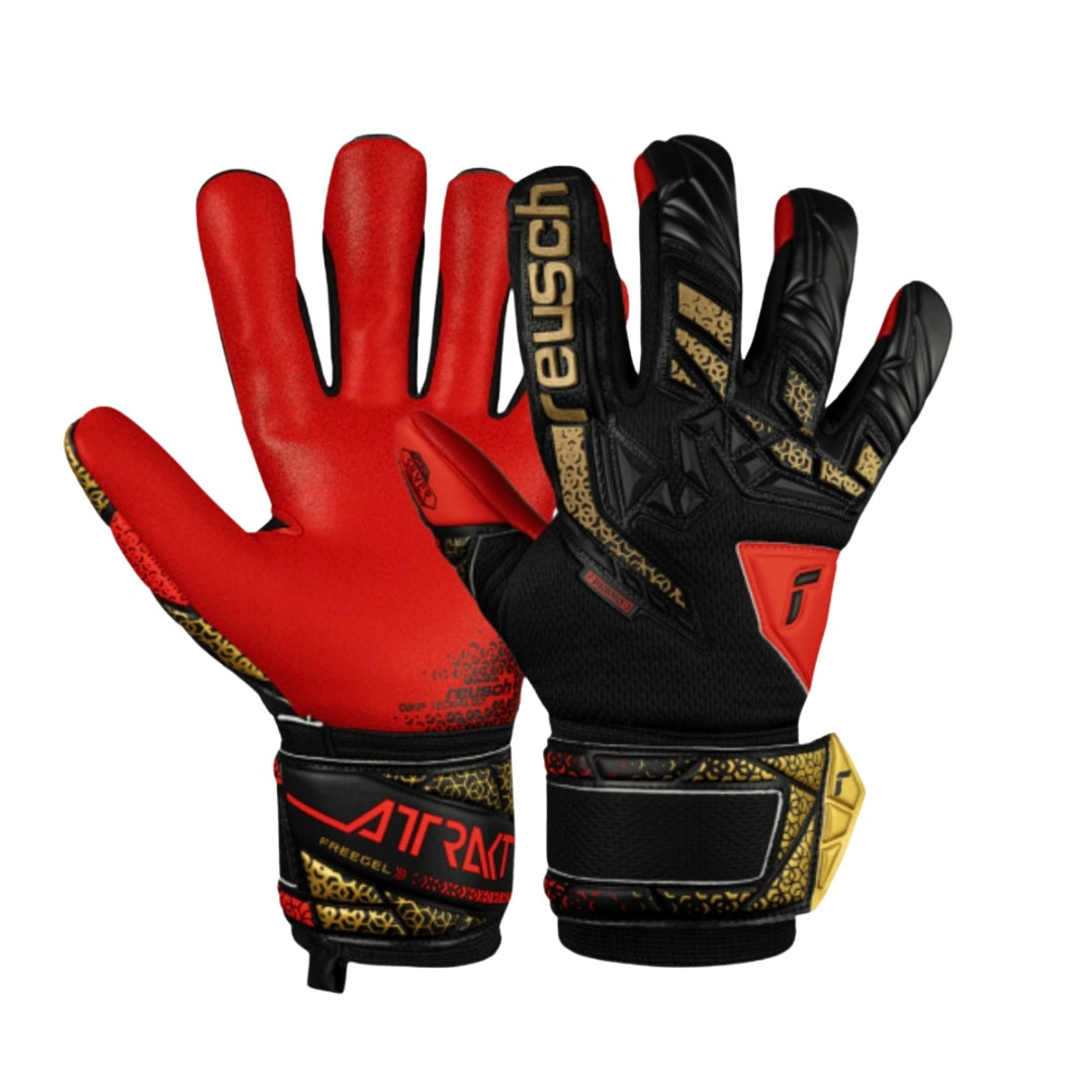 Reusch Goal Keeper Gloves - Attrakt Freegel Silver Junior - BLACK / GOLD / FIERY RED