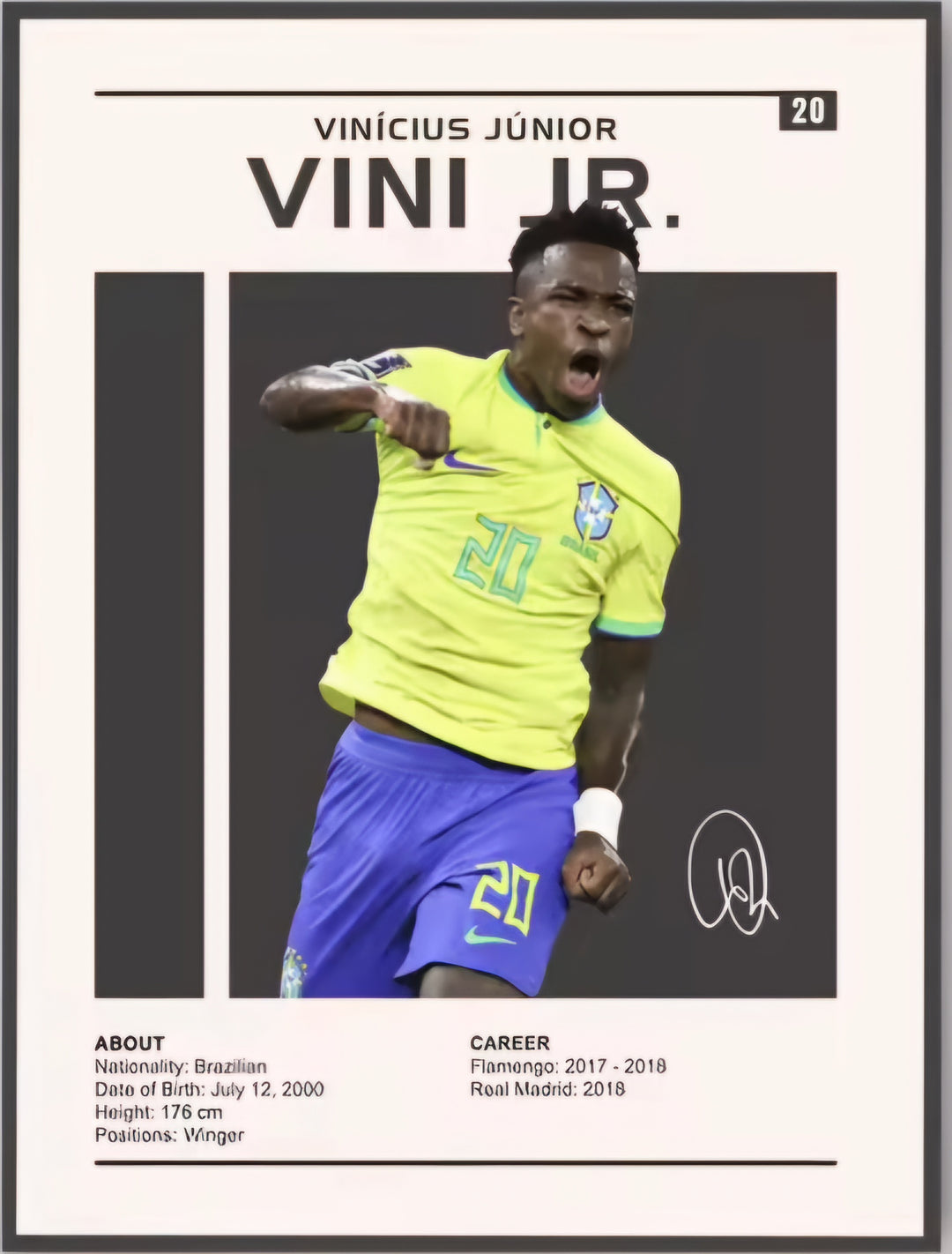 Vini Jr Brazil Canvas Poster 30cm x 45cm