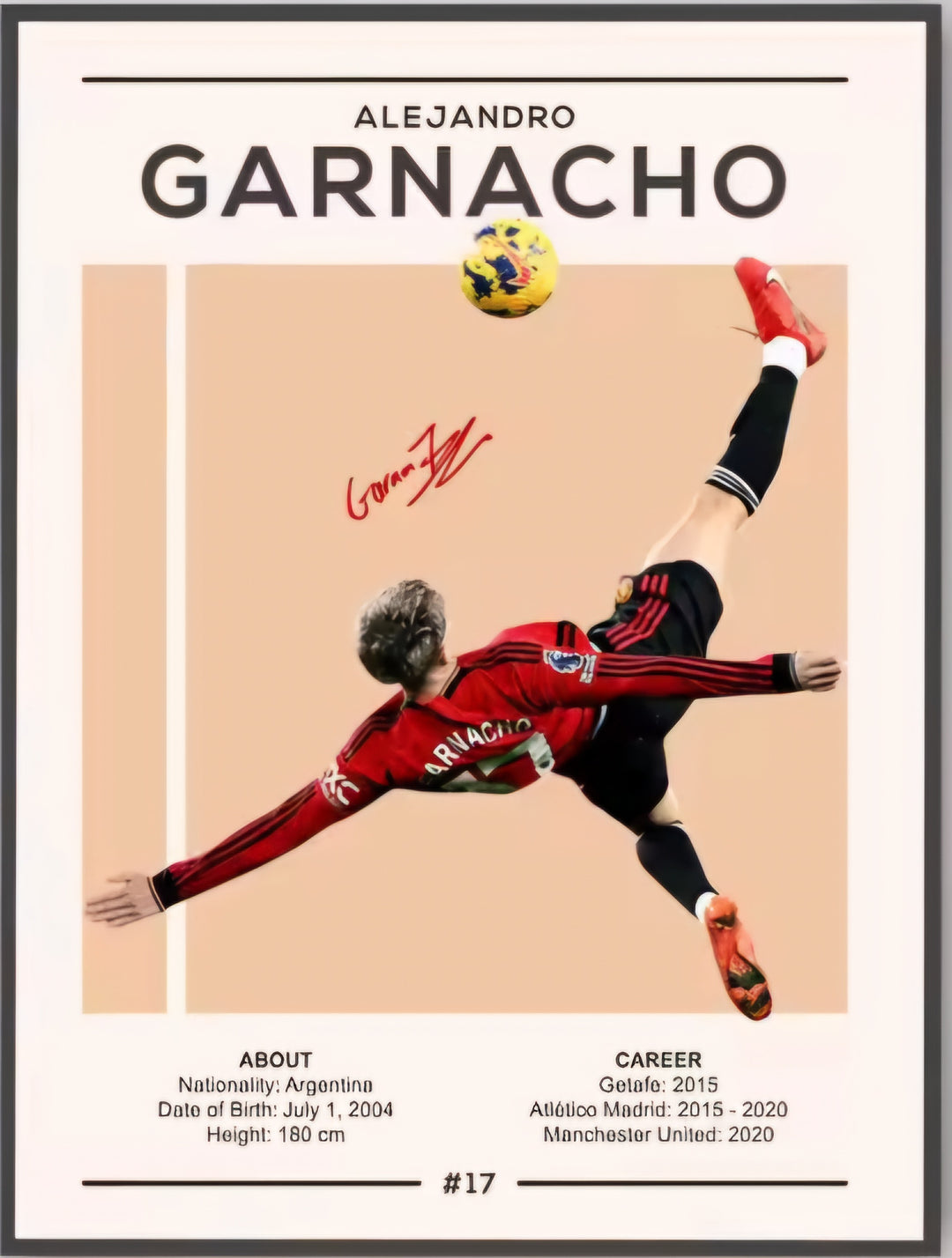 Garnacho Canvas Poster 30cm x 45cm