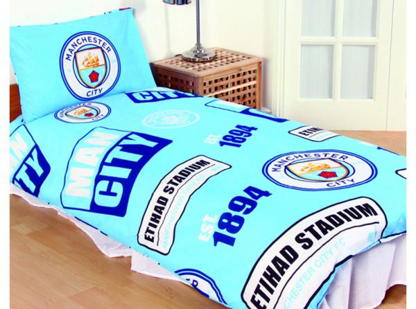 Manchester City Classic Crest Patch Single Duvet and Pillow Case Set