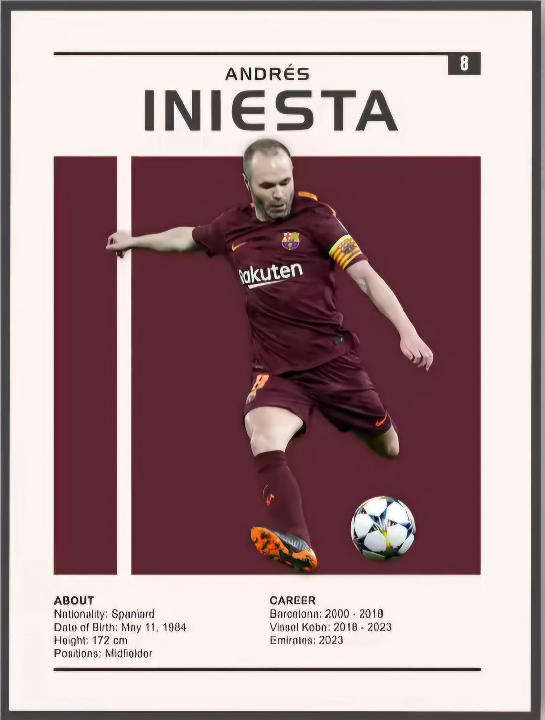 Iniesta Canvas Poster 30cm x 45cm