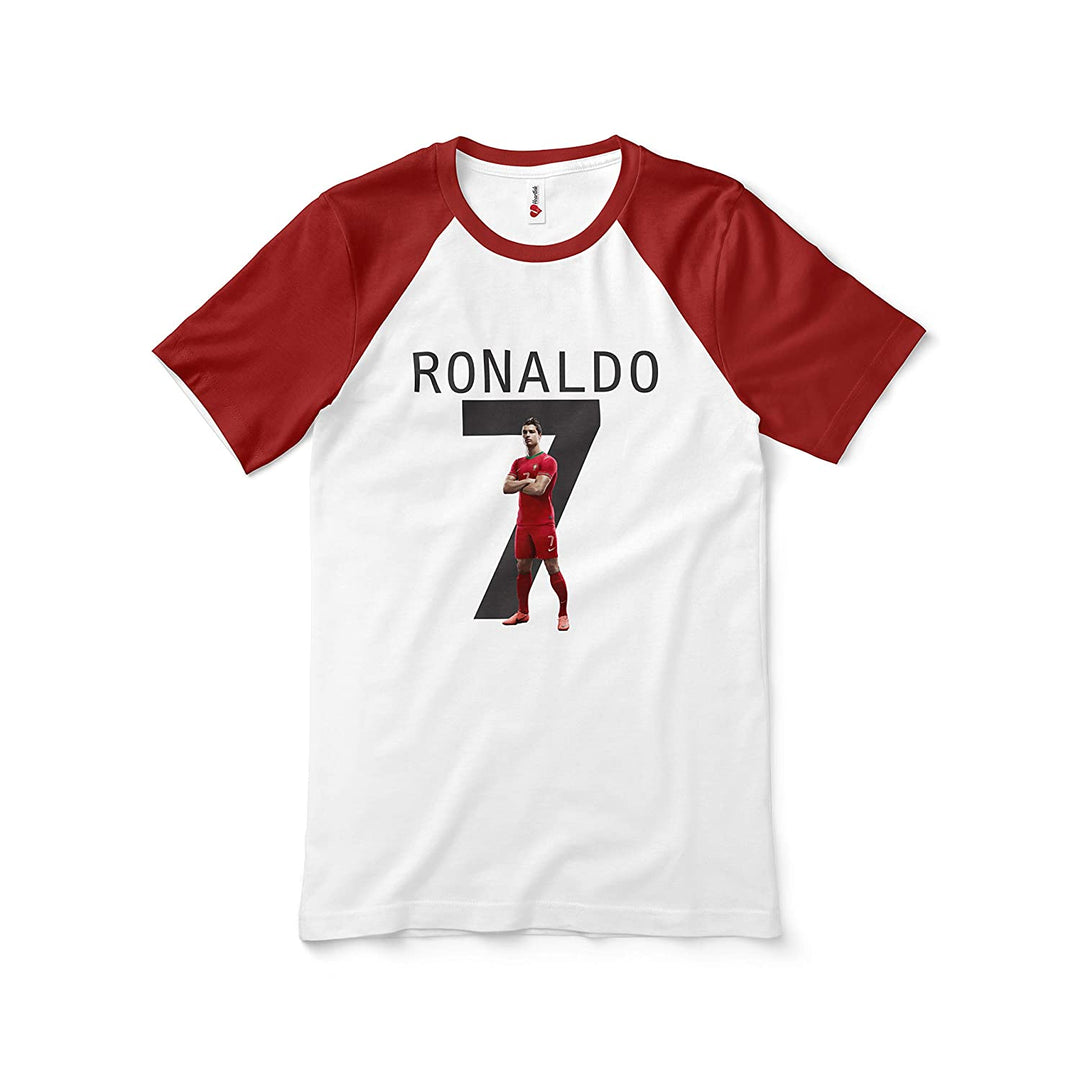 Ronaldo Fan Art Raglan Cotton Tee - WHITE/RED