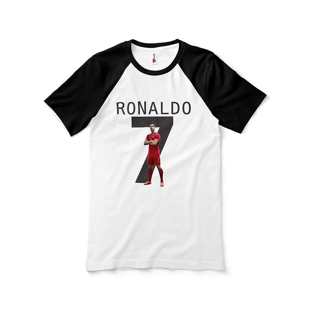 Ronaldo Fan Art Raglan Cotton Tee - WHITE/BLACK