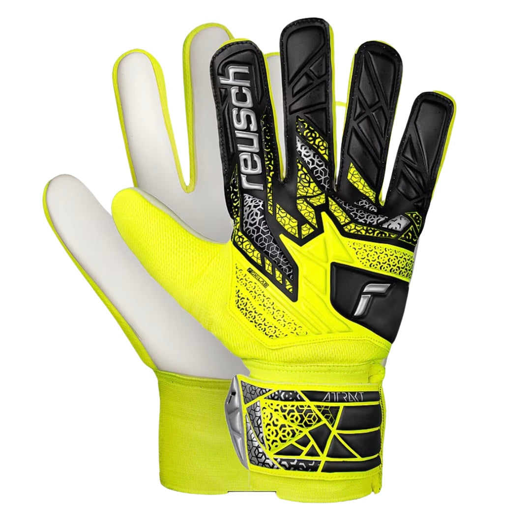 Reusch Goal Keeper Gloves - Attrakt Starter Solid Junior- SAFETY YELLOW / SILVER