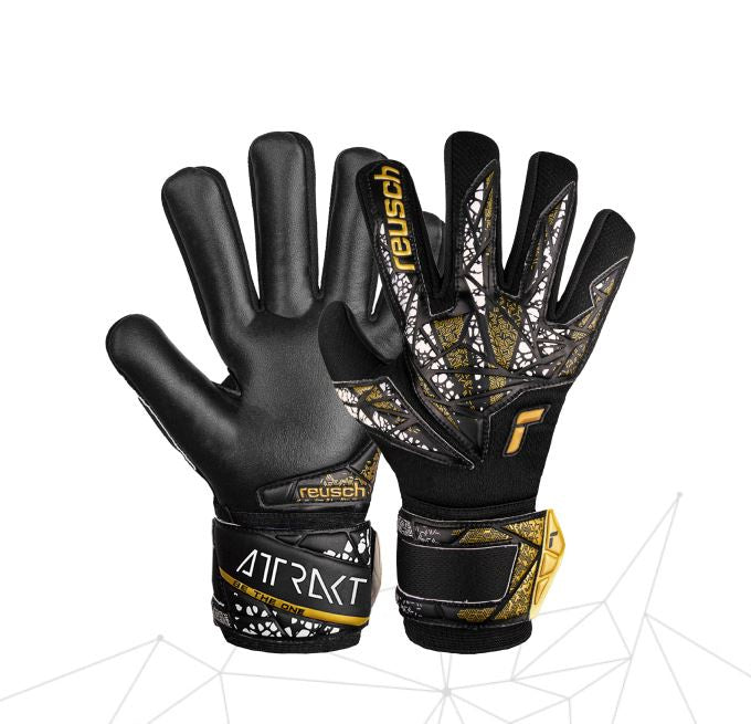 Reusch Goal Keeper Gloves - Silver NC Finger Support - BLACK/GOLD/WHITE