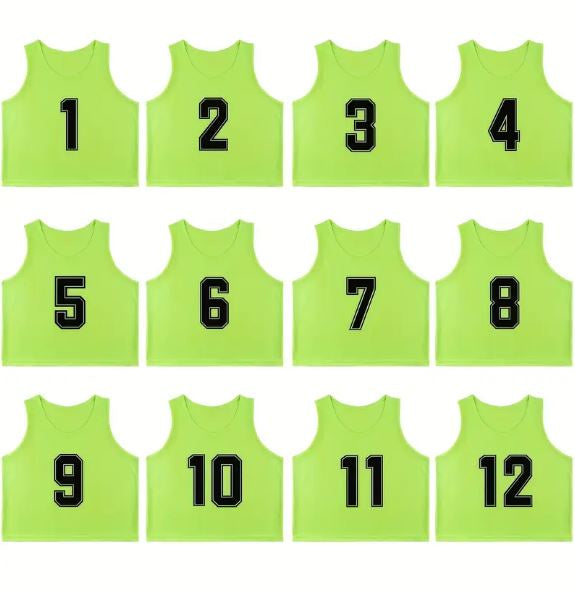 Numbered 1-12 Adult Mesh Bibs - FLUORESCENT GREEN