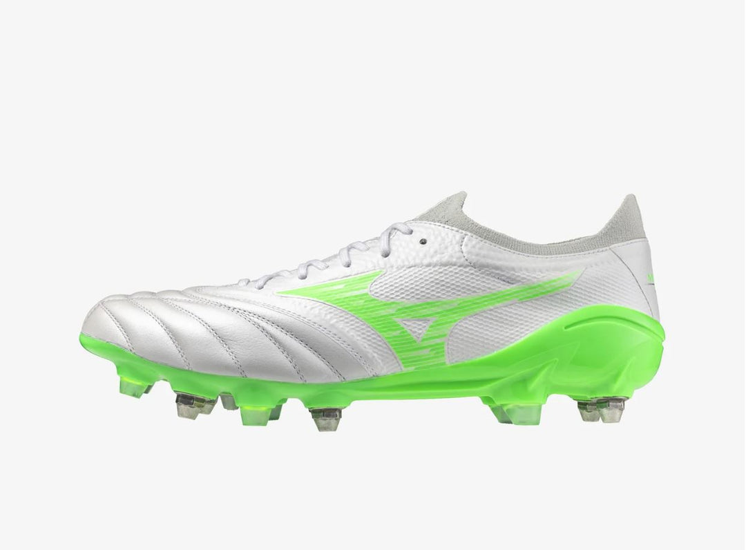 Mizuno Morelia Neo IV Beta Elite SG Mix Boots - WHITE/GREEN GEKO