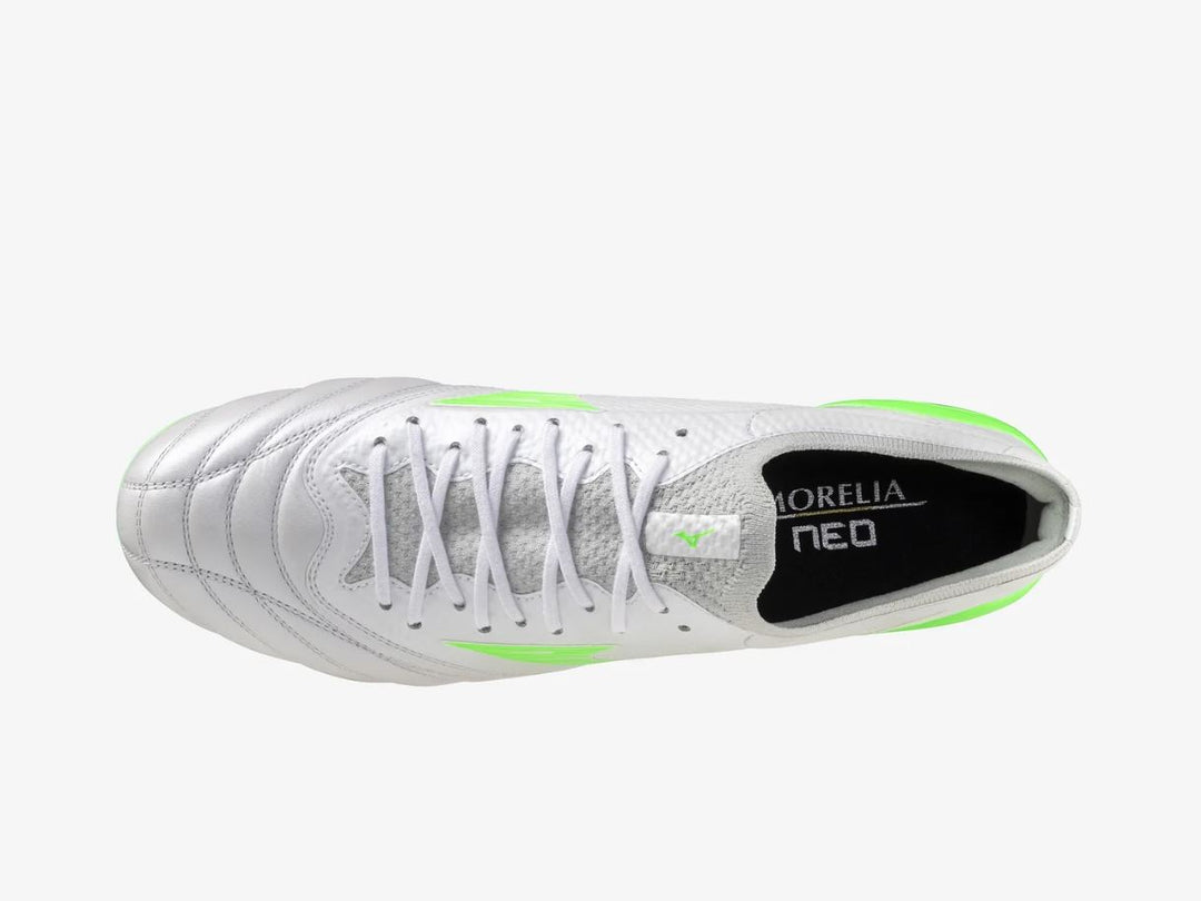 Mizuno Morelia Neo IV Beta Elite SG Mix Boots - WHITE/GREEN GEKO