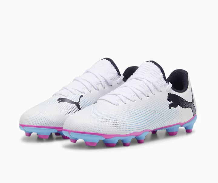 Puma Future 7 Play FG/AG Junior Boots - PUMA WHITE/PUMA BLACK/POISON PINK