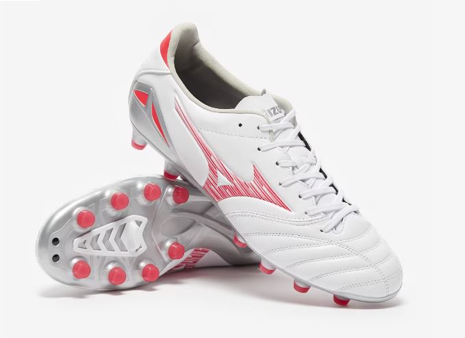 Mizuno Morelia Neo IV Pro FG Boots - WHITE/RADIANT RED/HOT CORAL