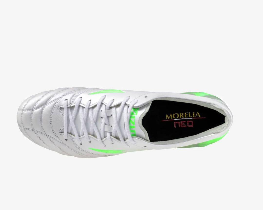 Mizuno Morelia Neo IV Elite FG Boots - WHITE/GREEN GEKO