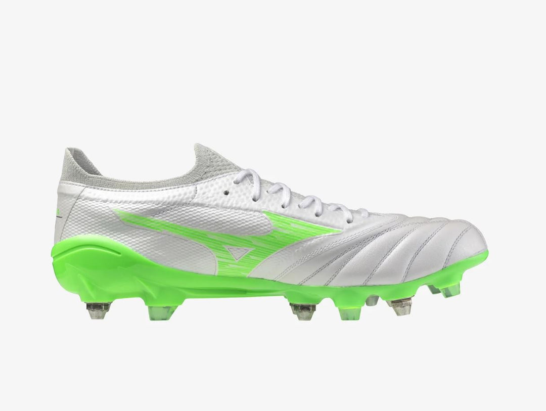 Mizuno Morelia Neo IV Beta Elite SG Mix Boots - WHITE/GREEN GEKO