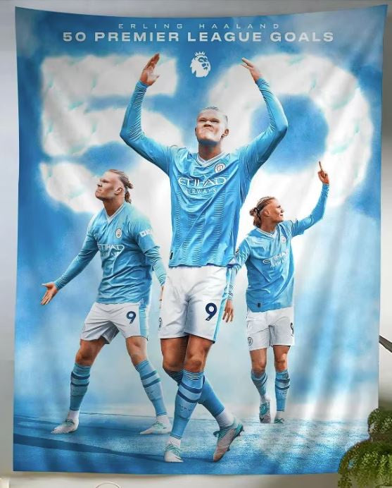 Haaland 50 Premier League Goals Fabric Poster 60cm x 90