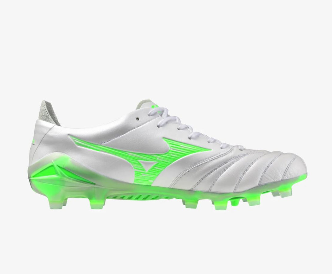 Mizuno Morelia Neo IV Elite FG Boots - WHITE/GREEN GEKO