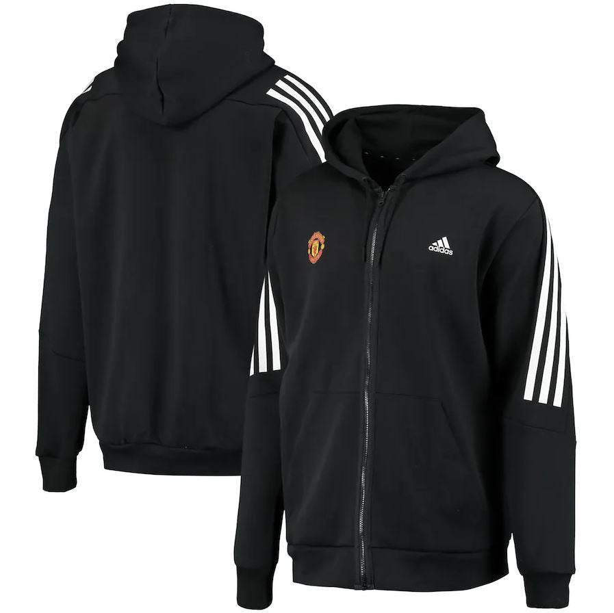 Manchester United Men's Future Icons 3 Stripe Full Zip Hoodie - BLACK