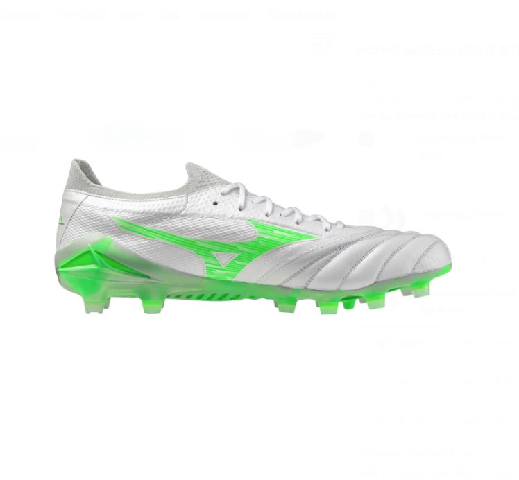 Mizuno Morelia Neo IV Beta  Elite FG Boots- WHITE/GREEN GEKO