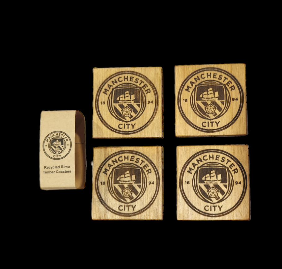 Manchester City Handcrafted NZ timber Coaster Set