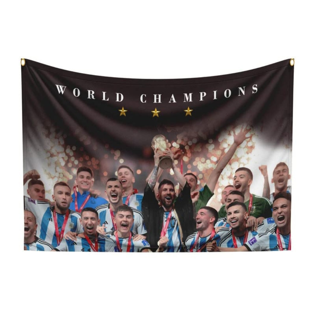 Messi Argentina World Champs 3 Star Fabric Poster 68 X 45cm