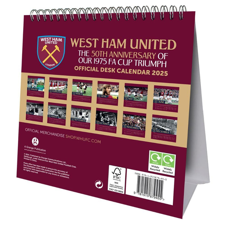 West Ham United FC Desktop Calendar 2025