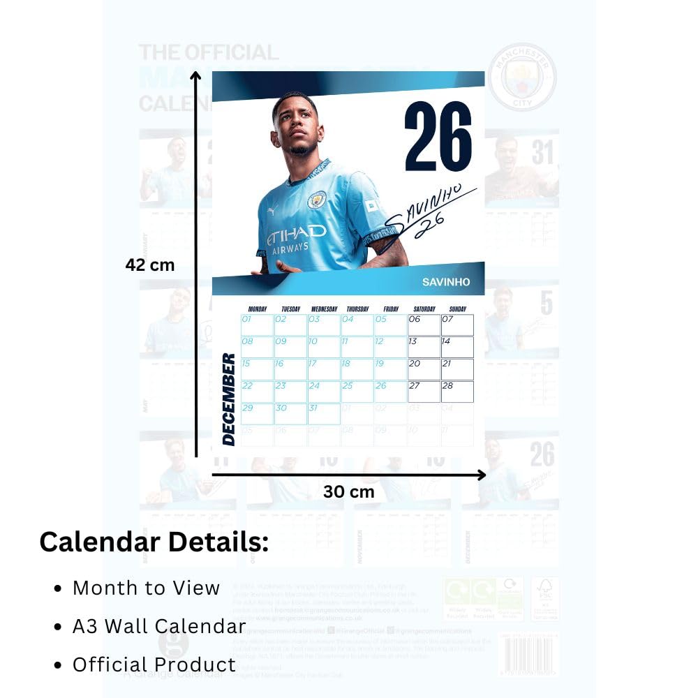 Manchester City FC A3 Calendar 2025