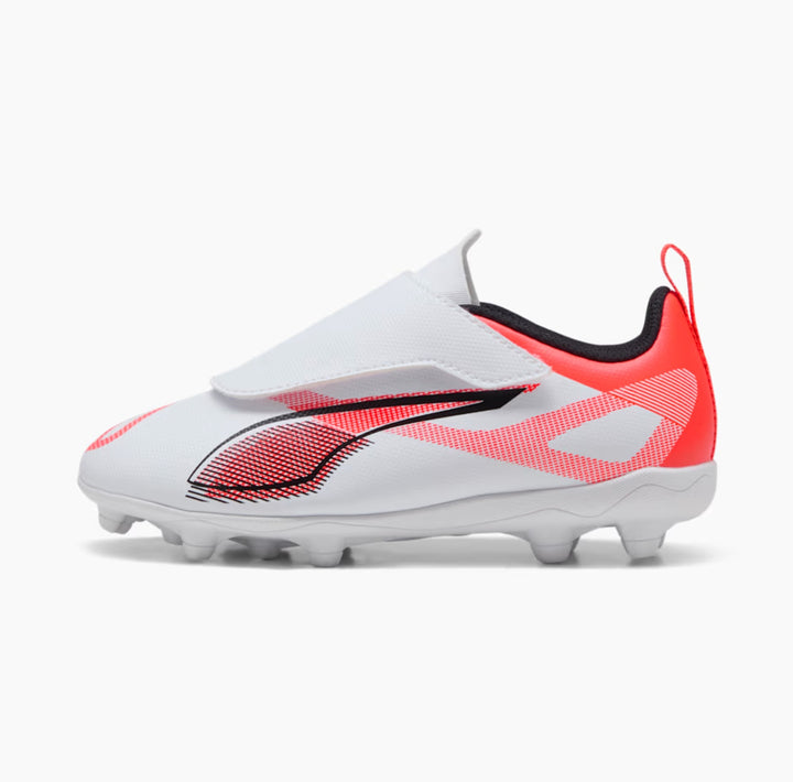 Puma Ultra 5 Play V FG/AG RB Jr - WHITE/BLACK/GLOWING-RED