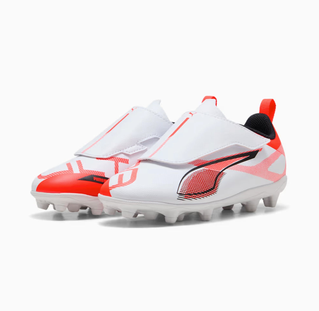 Puma Ultra 5 Play V FG/AG RB Jr - WHITE/BLACK/GLOWING-RED