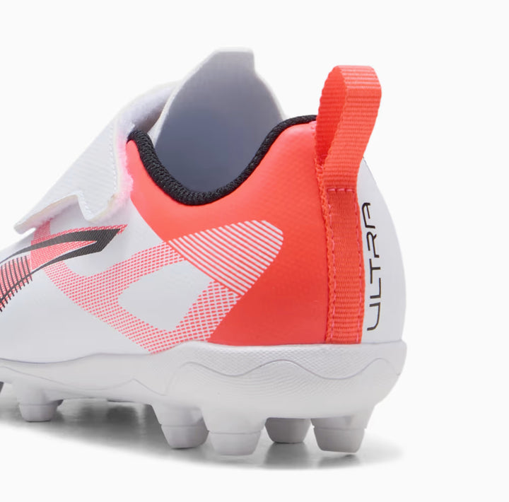 Puma Ultra 5 Play V FG/AG RB Jr - WHITE/BLACK/GLOWING-RED