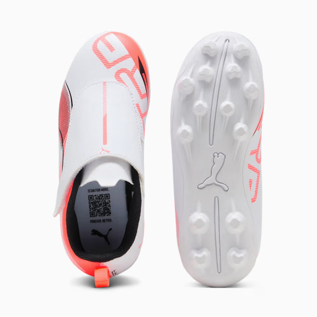 Puma Ultra 5 Play V FG/AG RB Jr - WHITE/BLACK/GLOWING-RED