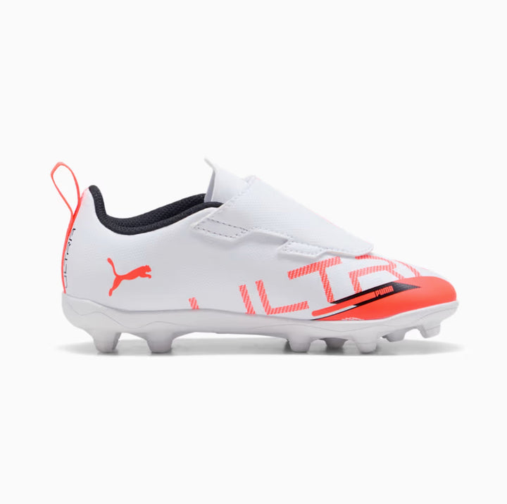 Puma Ultra 5 Play V FG/AG RB Jr - WHITE/BLACK/GLOWING-RED