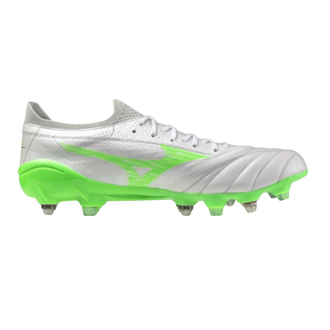 Mizuno Morelia Neo IV Beta Elite Soft Ground Mix Boots - WHITE/GREEN GEKO