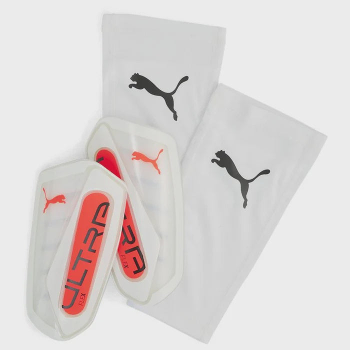 Puma Ultra Flex Sleeve Shinguards (White/Glowing Red)