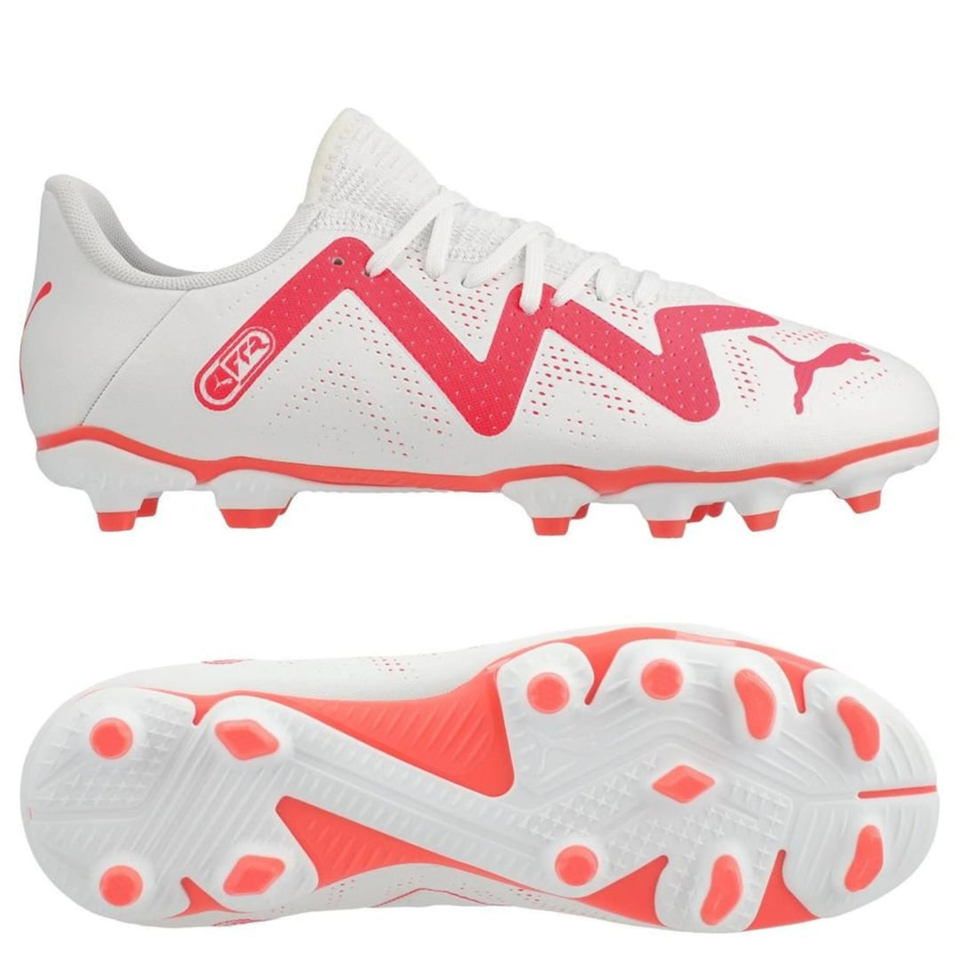 Puma Future Play FG/AG Jnr Boots - WHITE/FIRE ORCHID